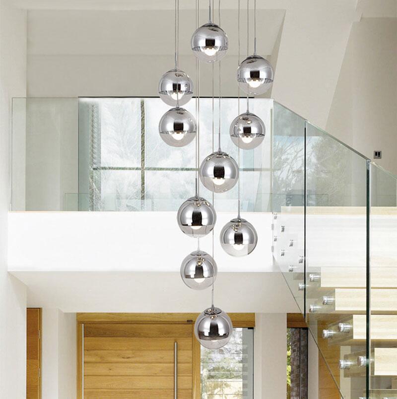 Living Room Mezzanine Modern Minimalist Duplex Staircase Long Chandelier