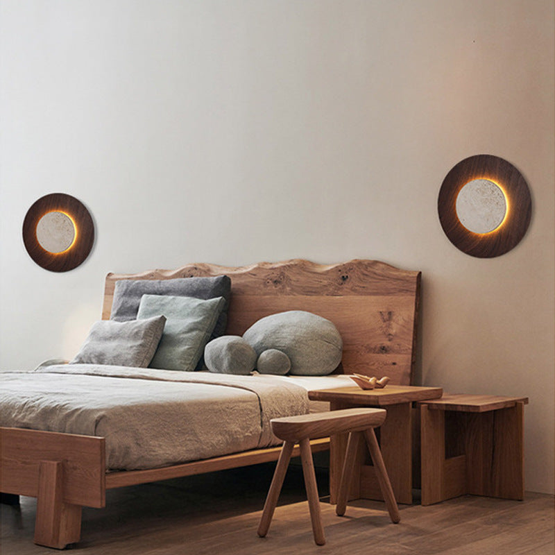 Bedside Wall Lamp In Bedroom, Yellow Travertine, Round, Retro