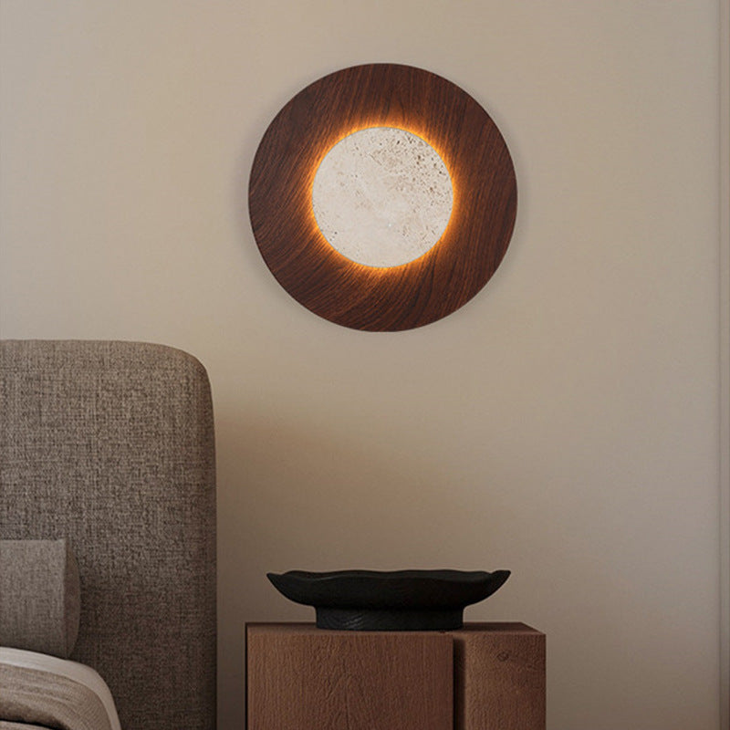 Bedside Wall Lamp In Bedroom, Yellow Travertine, Round, Retro